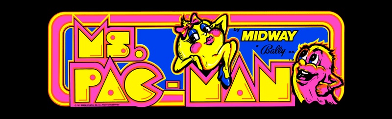 Arcade cabinet artwork for the U.S. release of Ms. Pac-Man (1981).